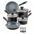 12PC Ceramic Cookware Set Black Gray Reliance Pro Pan Pot Glasss