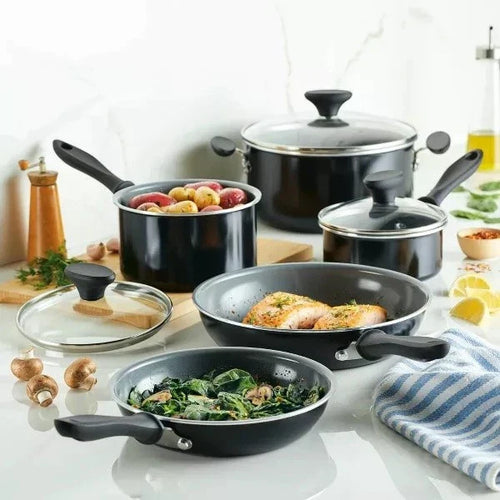 12PC Ceramic Cookware Set Black Gray Reliance Pro Pan Pot Glasss